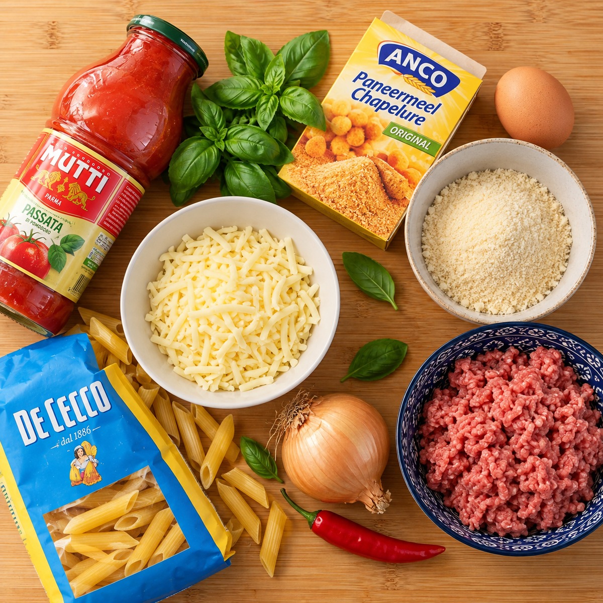 Les ingrédients de Penne aux polpette, sauce tomate