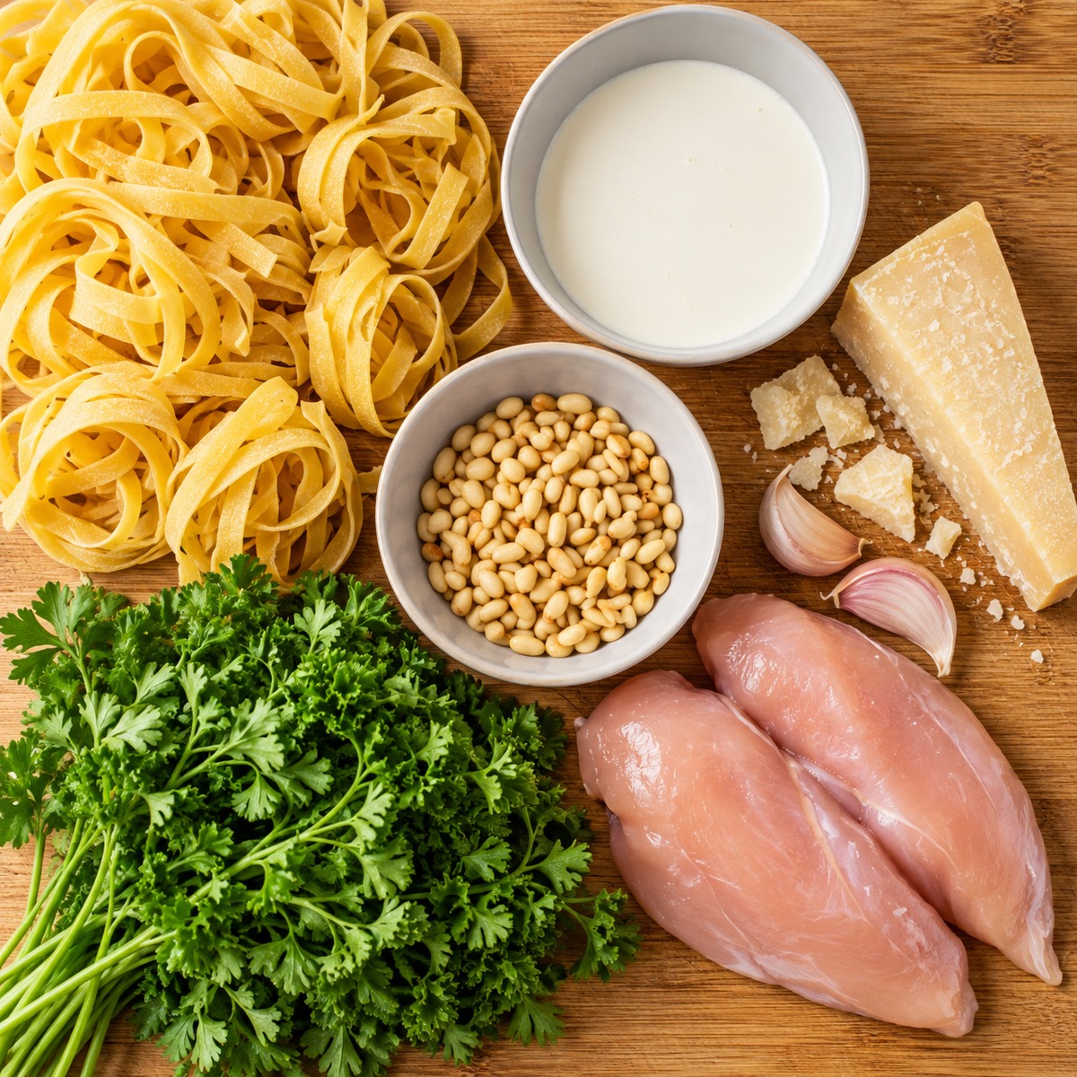 Les ingrédients de Tagliatelles au pesto de persil et poulet